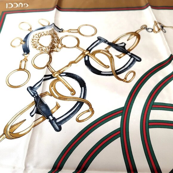 Auth GUCCI - Cream Brown Multi Scarf - Picture 6 of 12